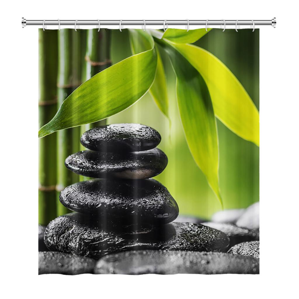 Tenda Doccia Meditazione Giapponese Zen Spa Loto Pietre di Basalto Olio Essenziale Candele Profumate Bambù Acqua Arredamento Casa Set Impermeabile
