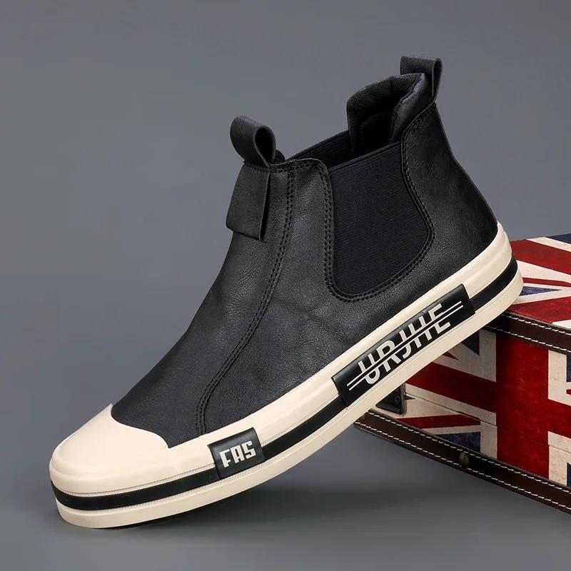 Fashion Men Casual Leather Boots  New Waterproof Wear-resistant Platform Ankle Boots Loafers Man Leisure High-top Shoe Botas