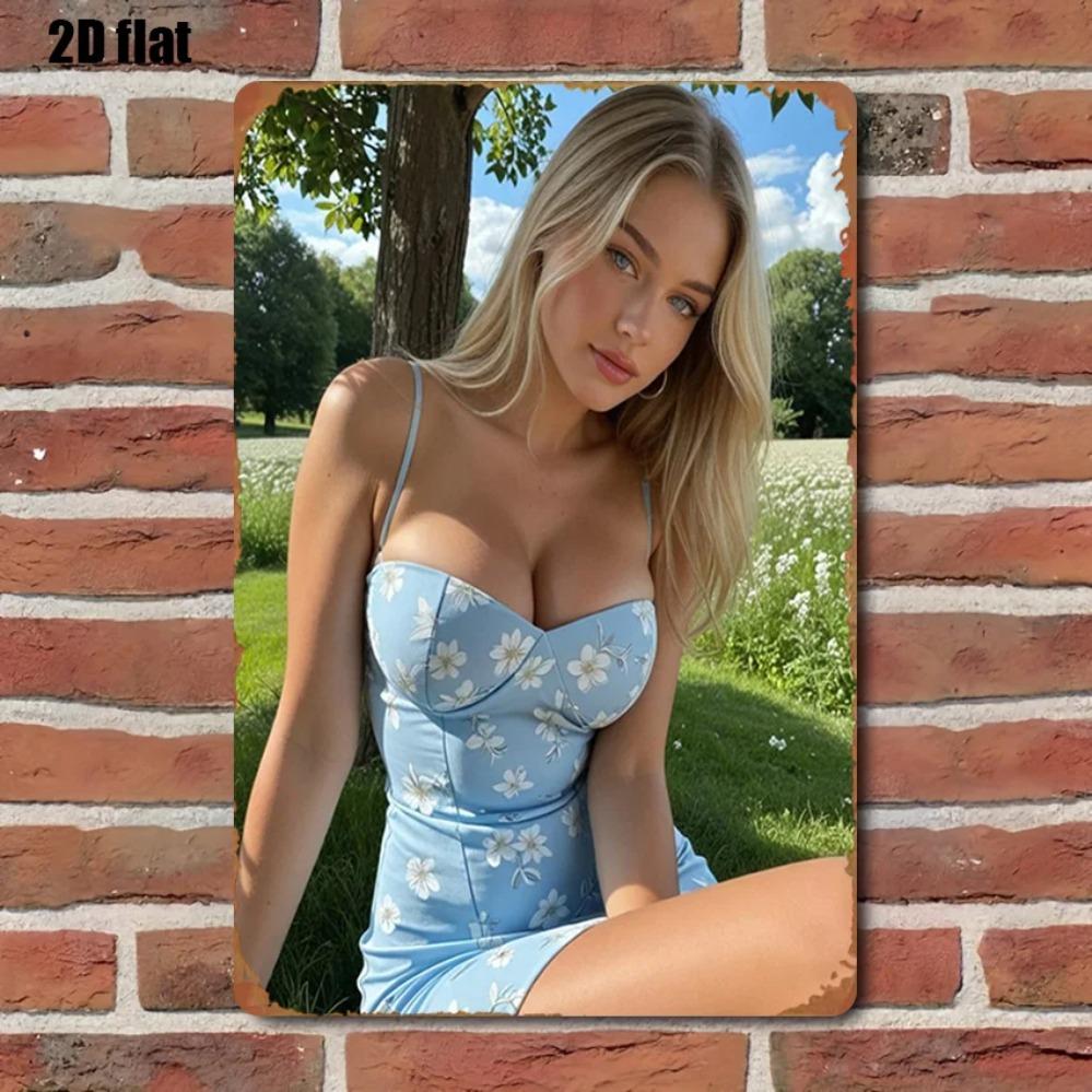 

Vintage Blue Floral Iron Art Wall Plaque 8x12 Inch Farmhouse Home Kitchen Decor Rustic Metal Sign 20x30cm