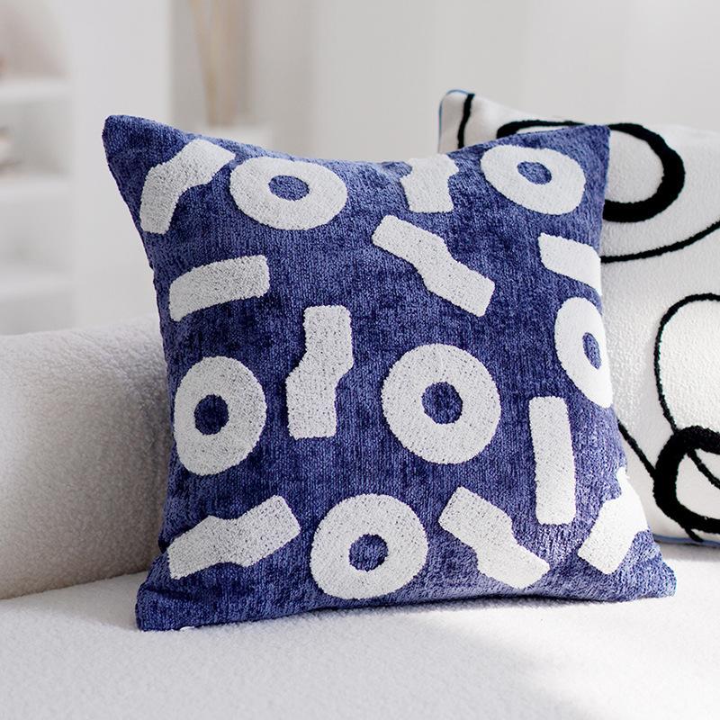 Simple Blue Sofa Pillowcase Cojines 45X45 Decoration Living Room Throw Pillow Cover Jacquard Embroidery Headboard Cushion Covers