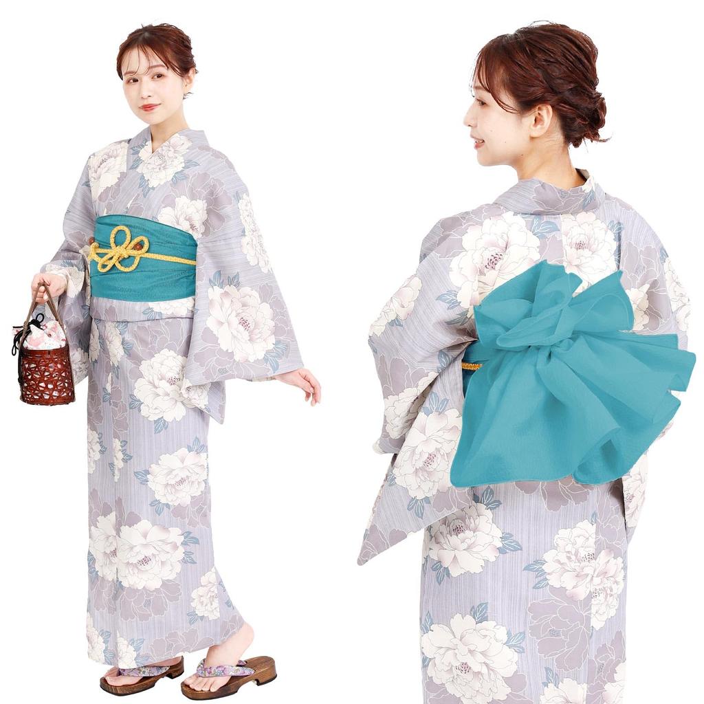 Fuuka Yukata-sett med Obi One Size Fits Peony Laget i X23H16B167 Todelt (Heko Obi), Todelt sett, Dame, Alle, Design, Blå-Lilla (Heko Obi,