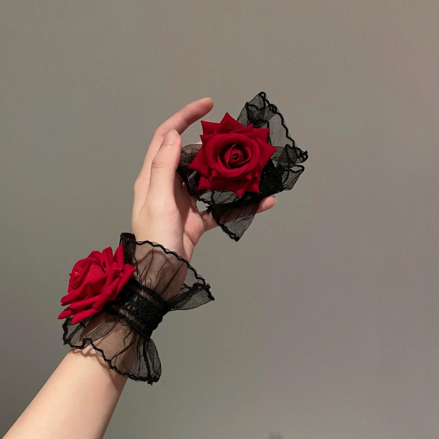Темно-розовый кружевной браслет женский нарукавник браслет красная нарукавная повязка свадебное платье лолита лолита чёрный
