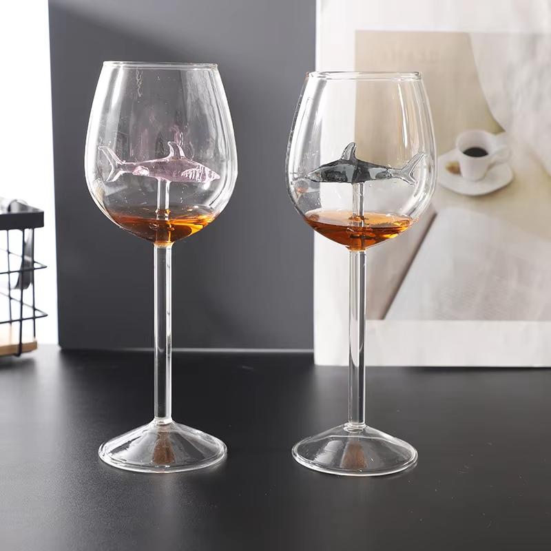 3D Crystal Glass Shark Dolphin Red Wine Glasses Goblet Creative Cocktail Cup for Home Bar Hotel Three-Dimensional Drinkware Set