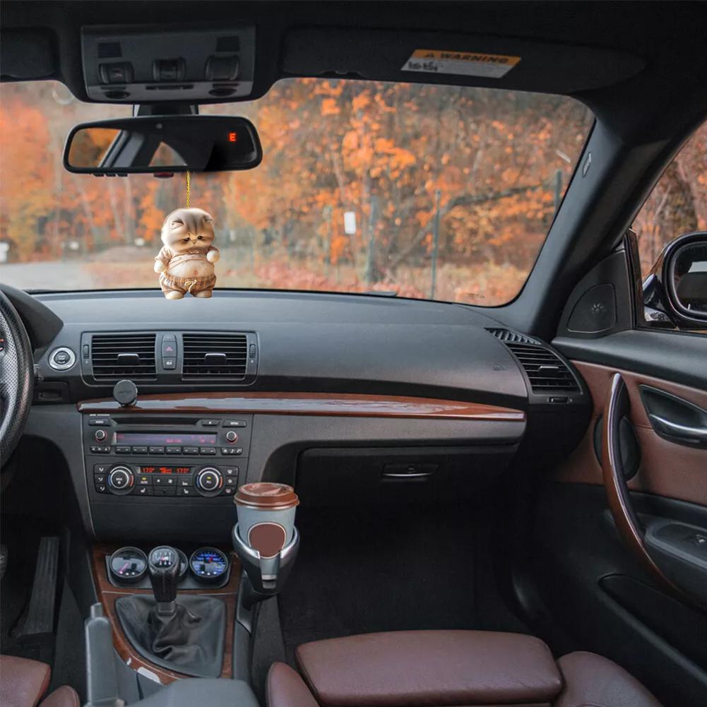 Neuer Auto Innenraum Anhänger 2D Acryl Dickbauch Business Für Auto Anhänger Rückspiegel Anzug Katze Schlüssel S E6H1