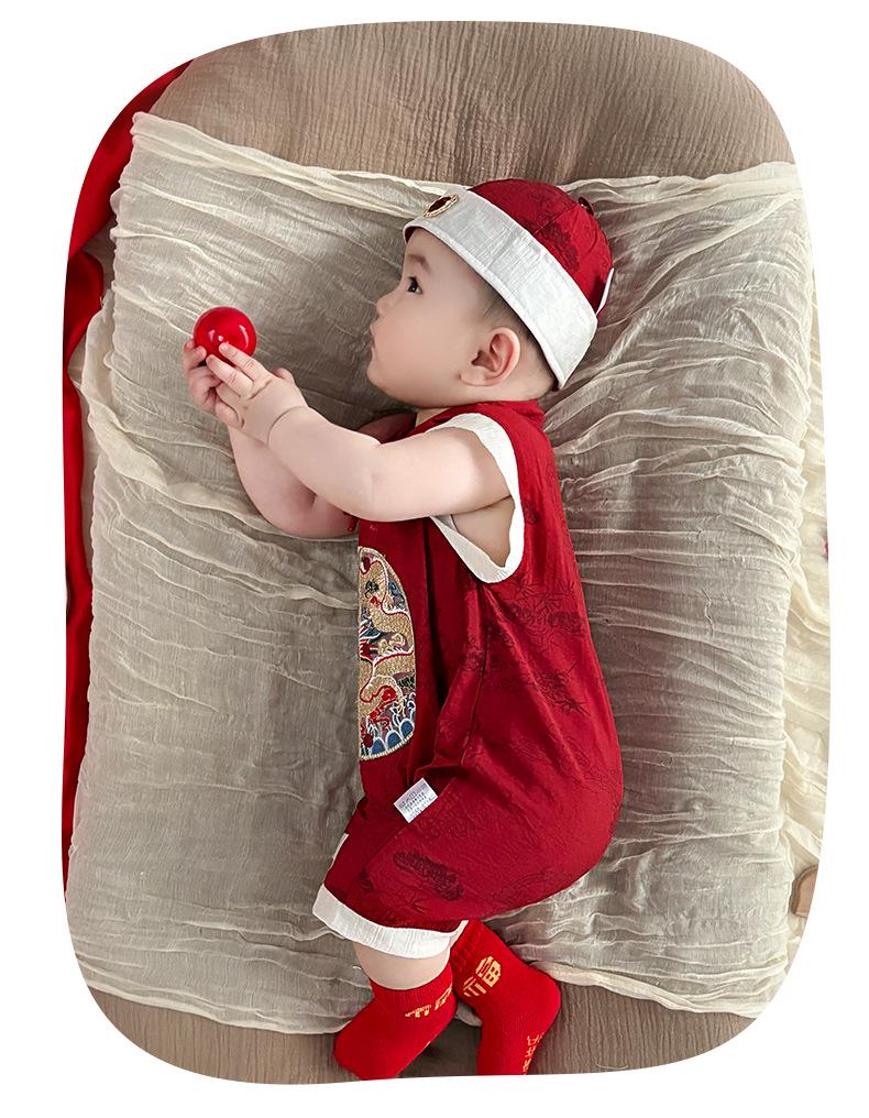 Boys' Chinese Festive Romper: Summer Harem Crawling Suit for First Birthday Banquet (Style 5303).