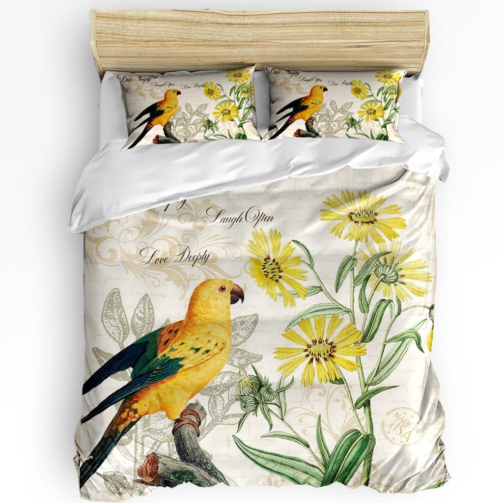 Vintage Letter Bird Rose Flower Retro Duvet Cover with Pillow Case Custom 3pcs Bedding Set Quilt Cover Double Bed Home Textile