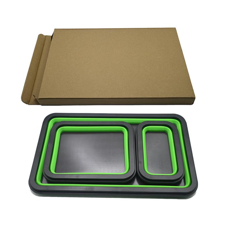 3pcs Collapsible Magnetic Parts Tray Set Flexible Silicone Tool Bowl Dish Strong Magnet Screw Nut Bolt Holder For Auto Repair