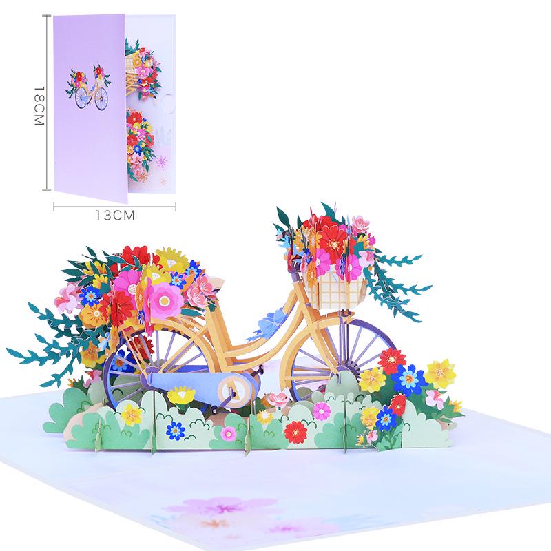 Fresh Style Bicycle 3D Pop-up Greeting Card with Flowers