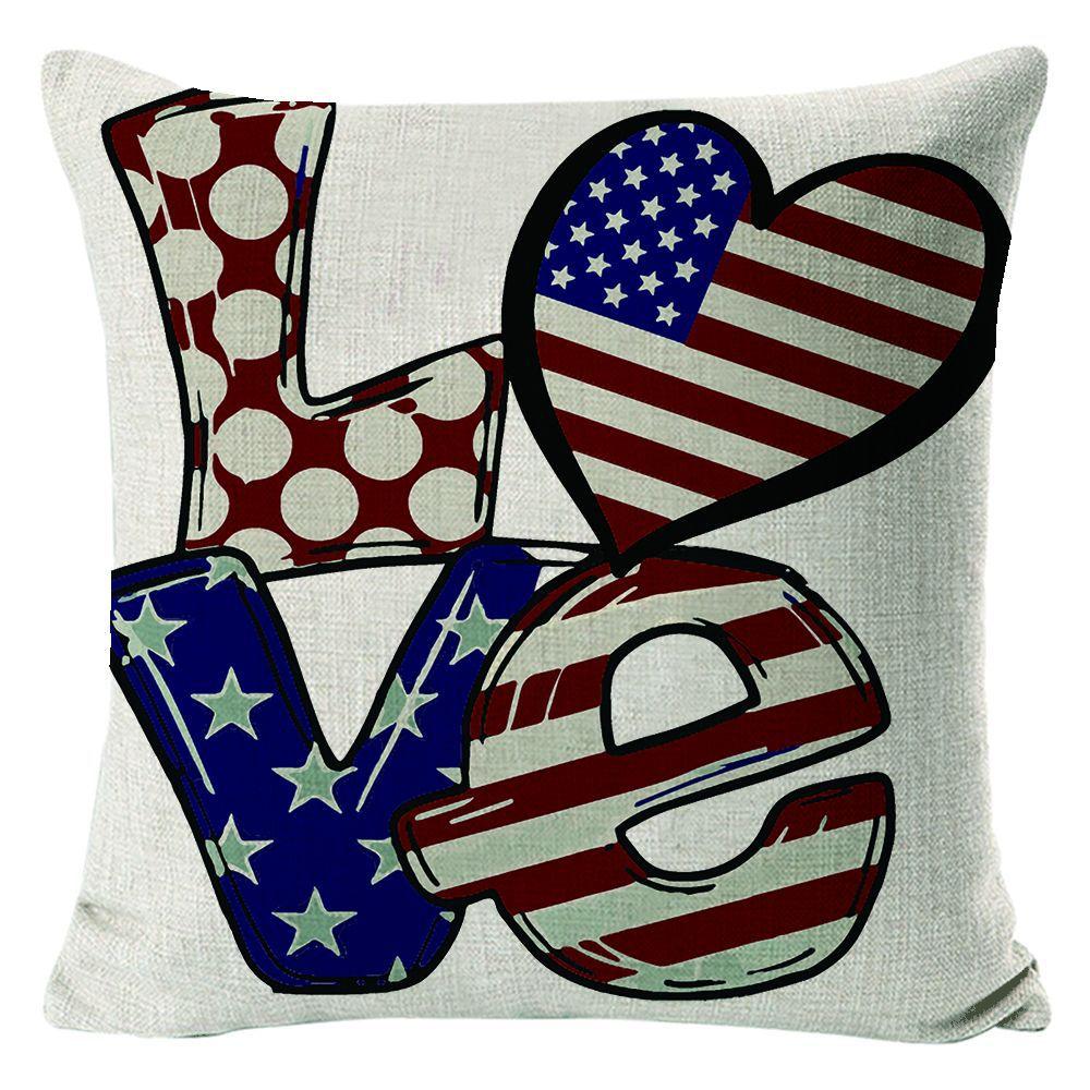 New American Independence Day Pillow Stars and Stripes Cushion Pillow Cover Festive Red and Blue Printed Letters One Piece