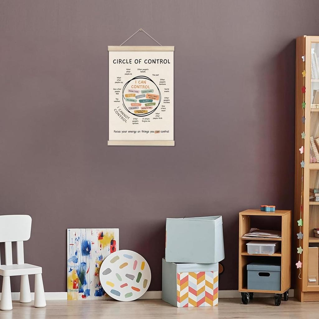 Mental Health Posters Hanger Frame, Circle Of Control Poster 16x12 Inch, pirational Wall Art for Homeschool Counseling Office Classroom, Therapy