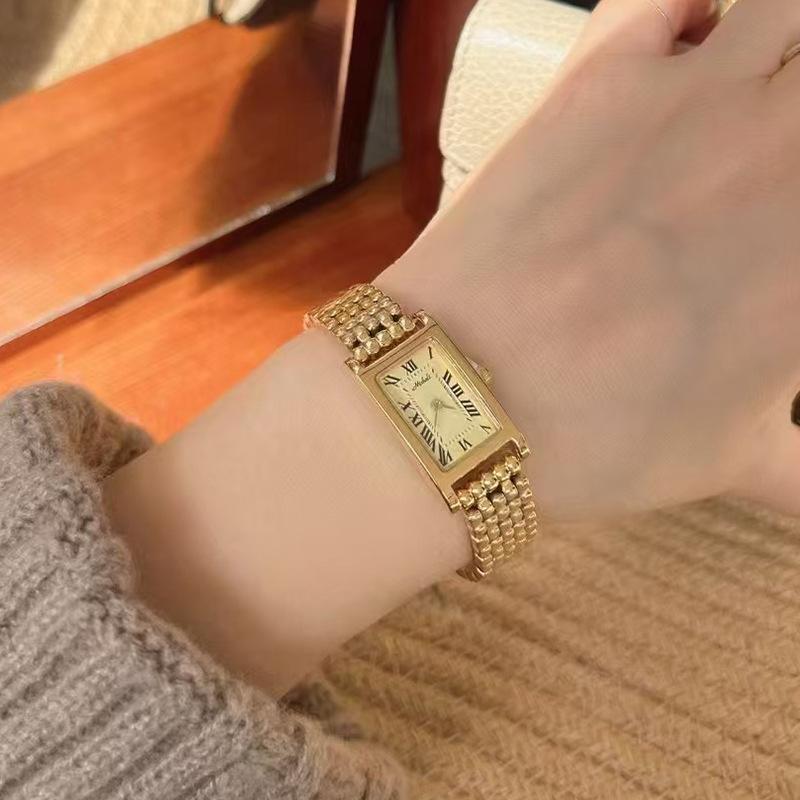 Literary Vintage Watch, Niche Ladies Watch, Steel Strap, Square Small Square Ladies, Roman Vintage