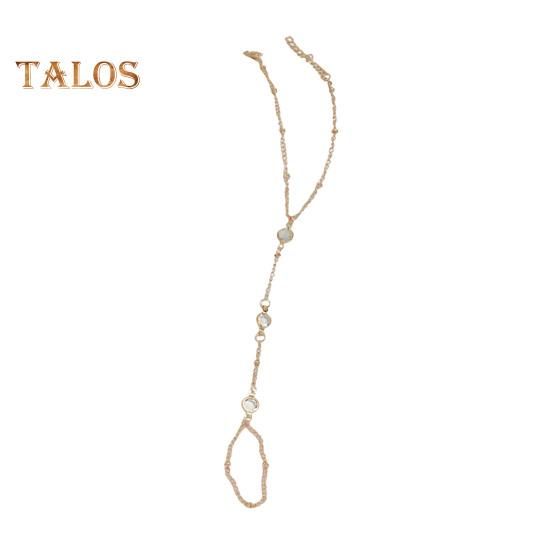 Women Bracelet Ring Integrated Alloy Retro Ethnic Rhinestone Decor Hand Chain Bracelet Ring Hollow Chain Finger Ring Bracelet Boho Beach Jewelry Gift