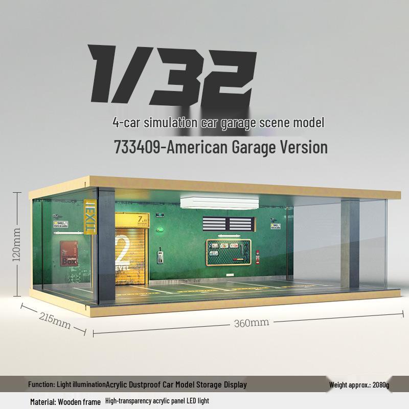Wooden Car Model Garage with Lights - Cross-Border Simulation Dust Cover 1:32 Scene Ornaments.