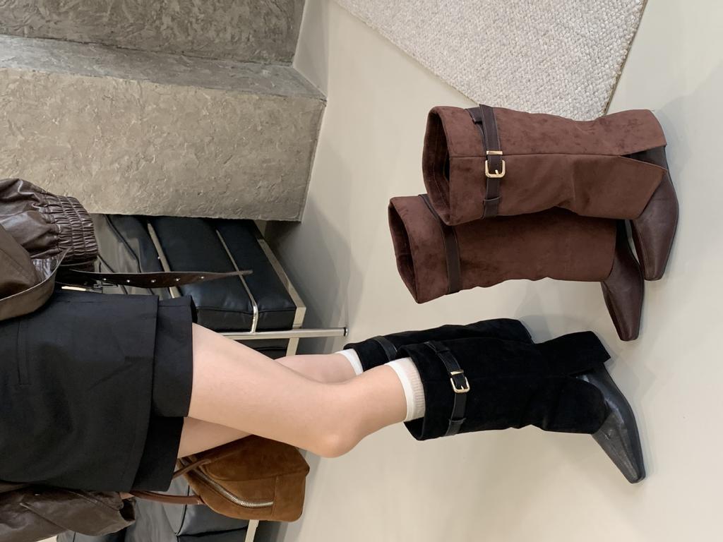 High Heel Vintage Brown Maillard Medium Boots Women's 2025 New Autumn Western Jeans Tube Long Rider