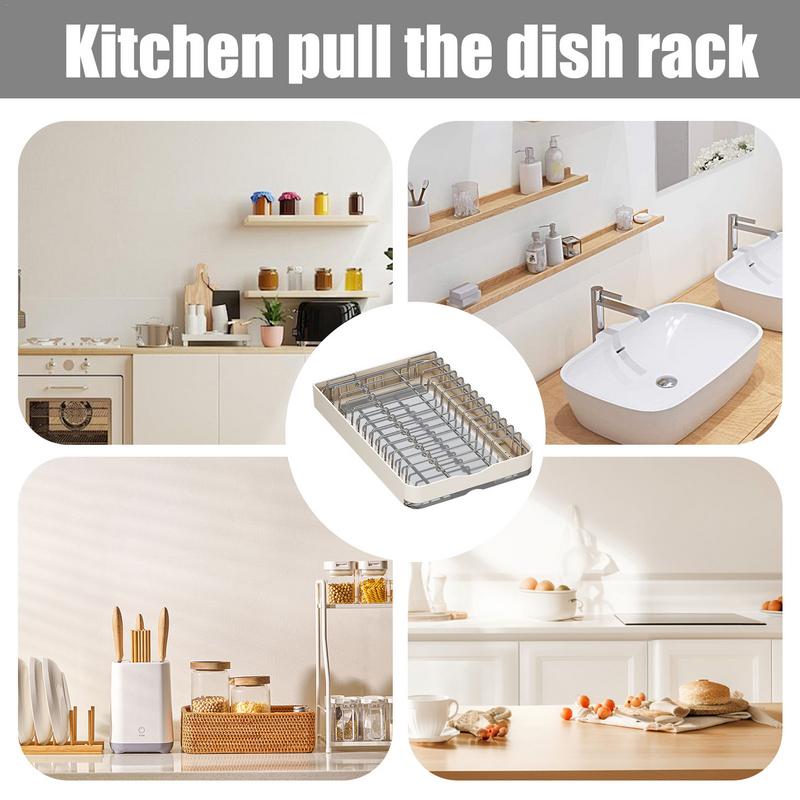 Pull-out cabinet drawer Metal slide-out dish drying rack Kitchen shelf dish rack for home kitchen tableware storage