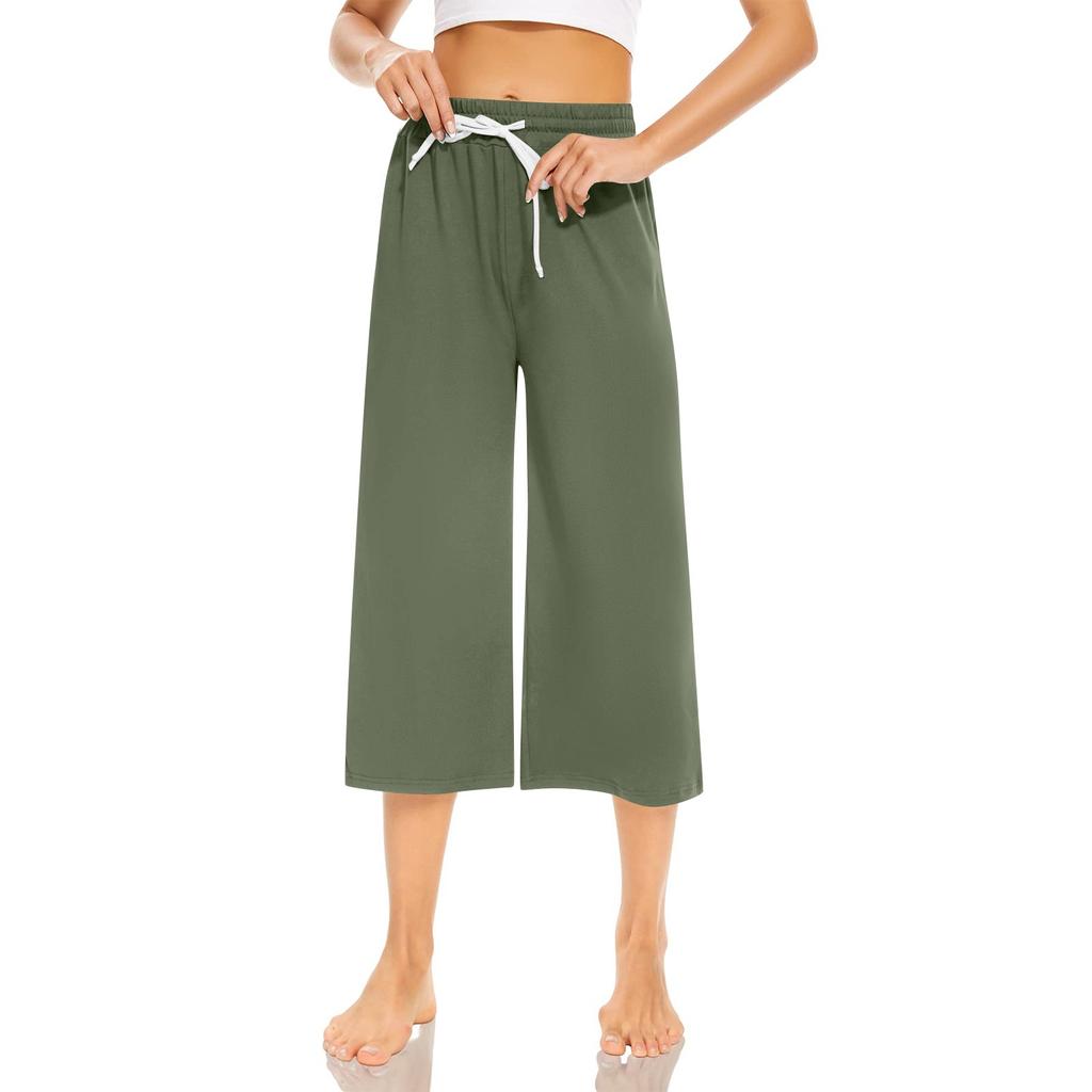 Women's Loose Cropped Pants, Wide Leg Drawstring Yoga Pants Comfy Pants With Pockets