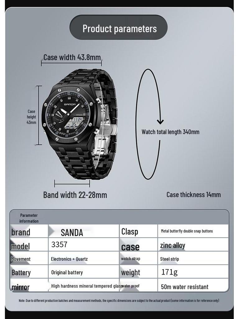 Sanda Octagonal Steel Band Multifunctional LED Light Watch for Men - TikTok Trendy Heartbeat Monitor Watch