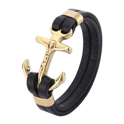 Trendy Charm Multilayer Leather Anchor Bracelets Men Black Bangle Luxury Jewelry Gift