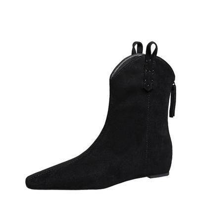 Black Wedges Ankle Boots For Woman Retro Point Head Back Zip High Heels Shoes 2024 Autumn Winter Elegant Street Female Boots