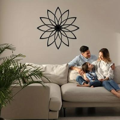 1pc Geometric Flower Black Metal Wall Hanging - Crafts for Home Decor, Housewarming Gift