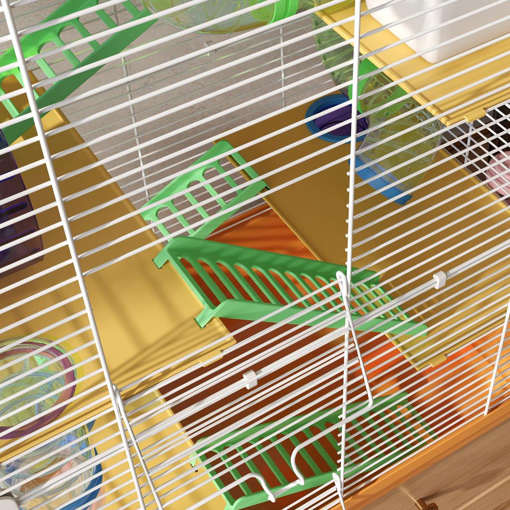 5-Tier Hamster Cage with Tubes, Wheel, Ladders, House and Bottle, 46x30x58 cm, Orange
