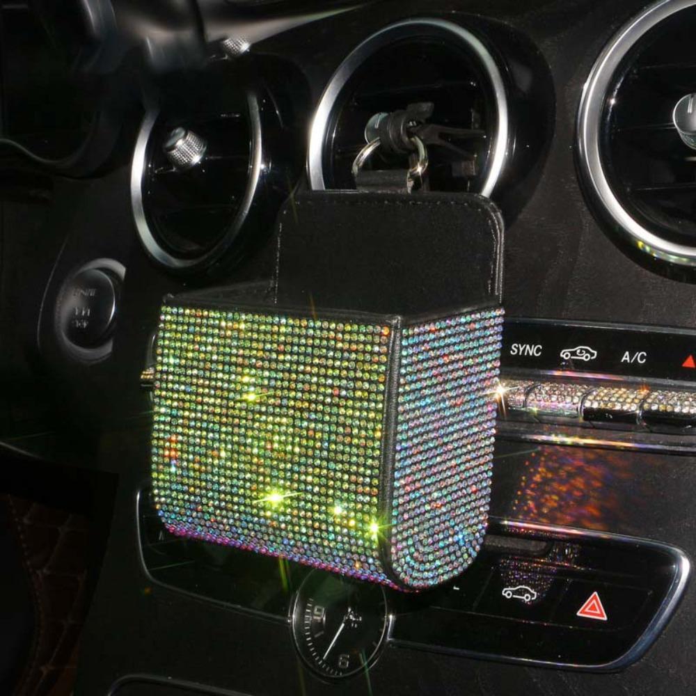 Shiny Sparkling Rhinestone Glitter Organizer Leather Vehicle Interior Accessory Vehicle Organizer