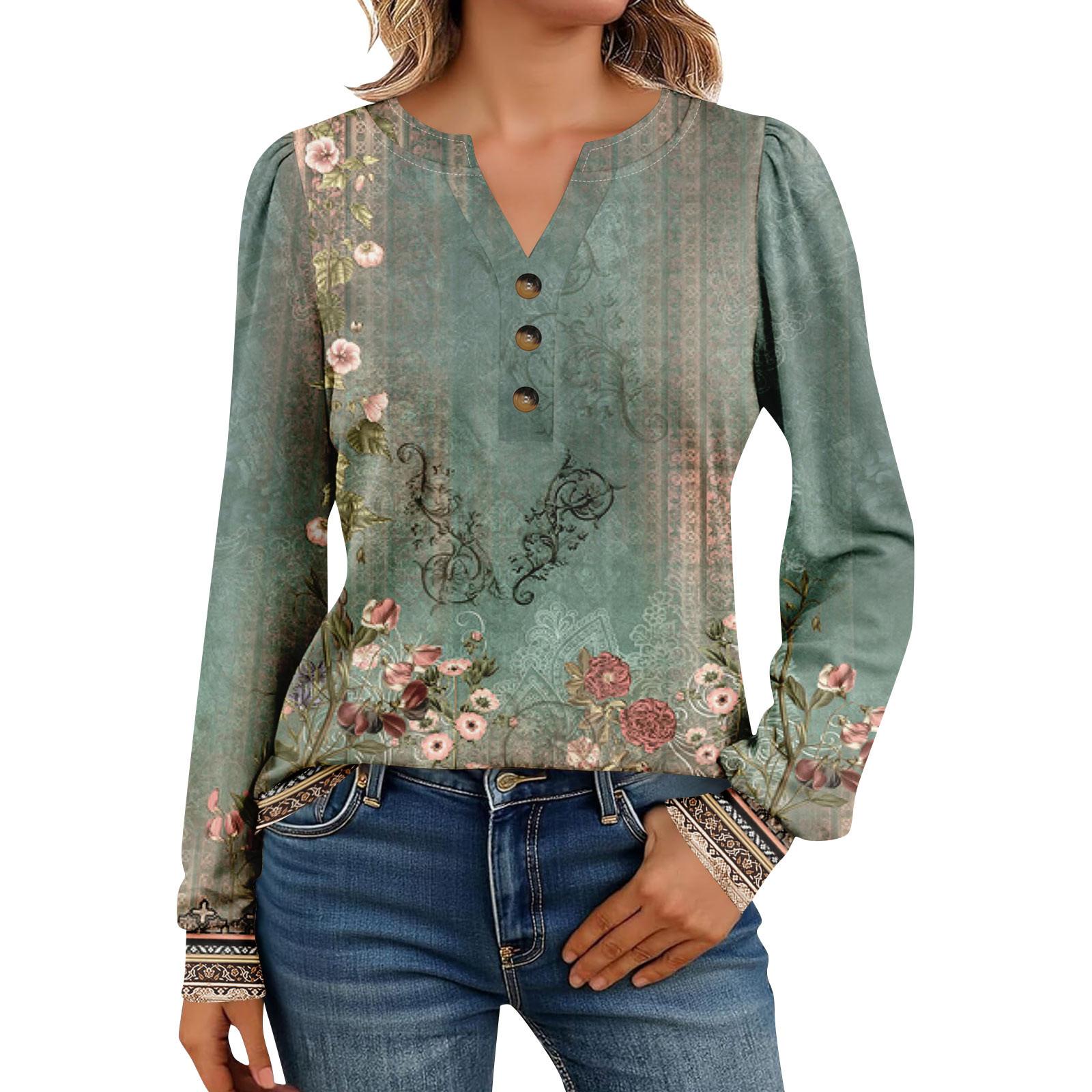 

Women s Long Sleeve Shirts Henely Casual Tops Trendy Blouses Cute T-Shirts M зелений