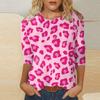 Women's Fashion Casual Three Quarter Sleeve Valentine's Day Printed Round Neck Pullover Top Blouse
