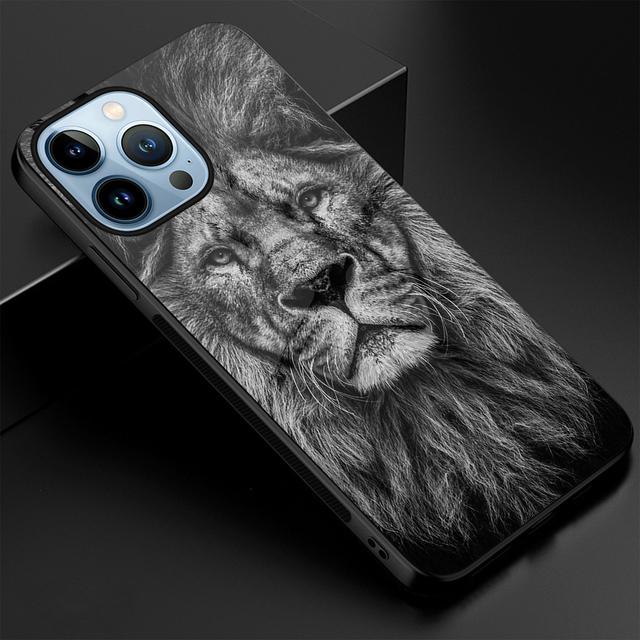 

Чехол для телефона из закаленного стекла с изображением льва для Iphone 14 13 11 12 Pro Max Mini Xs Xr X 7 8 6s Plus Se 2022, чехлы на заднюю панель с изображением животного For iPhone 13 Pro