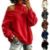 Conjunto de dos piezas para mujer: Sudadera sin hombros con cuello, Top de manga larga de corte holgado