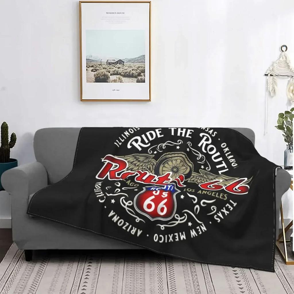 Soft Flannel Throw Blanket Retro Car Motel Route  Warm Cozy Plush All Season Bed Living Room Bedroom Cover