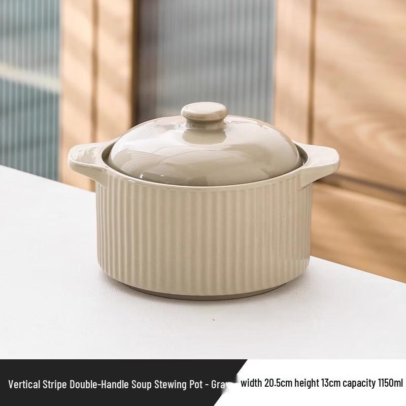 ZISIZ Ceramic Double Boiler Stew Pot with Lid, 1150ml