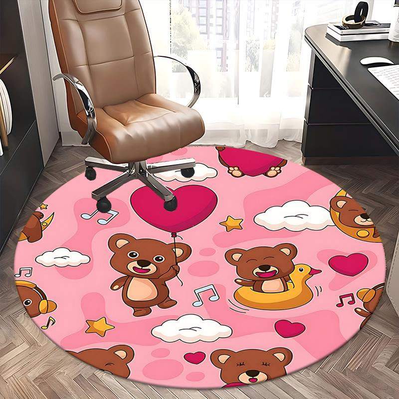 Charming Teddy Bear Chair Mat - Round Carpet for Home Decor