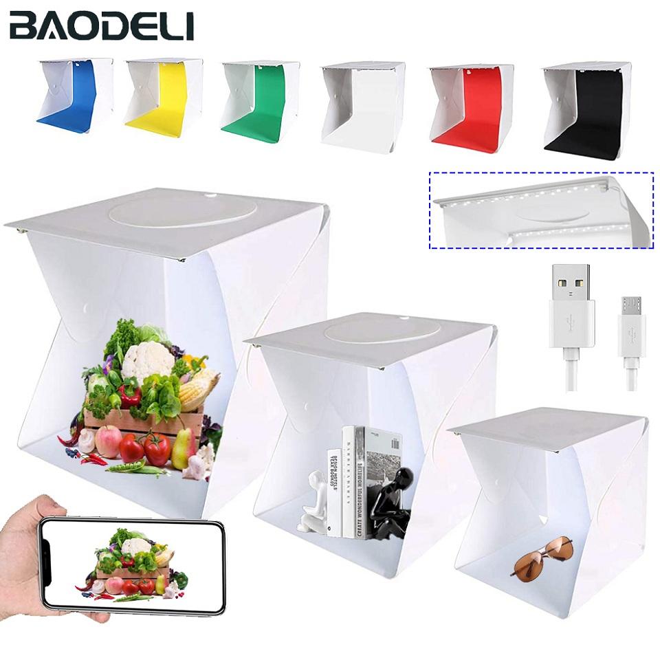 

Складной лайтбокс BAODELI 20/30/40 см, портативная палатка для фотостудии, светодиодный софтбокс, фоновый комплект, USB мини-световой короб для DSLR-камеры