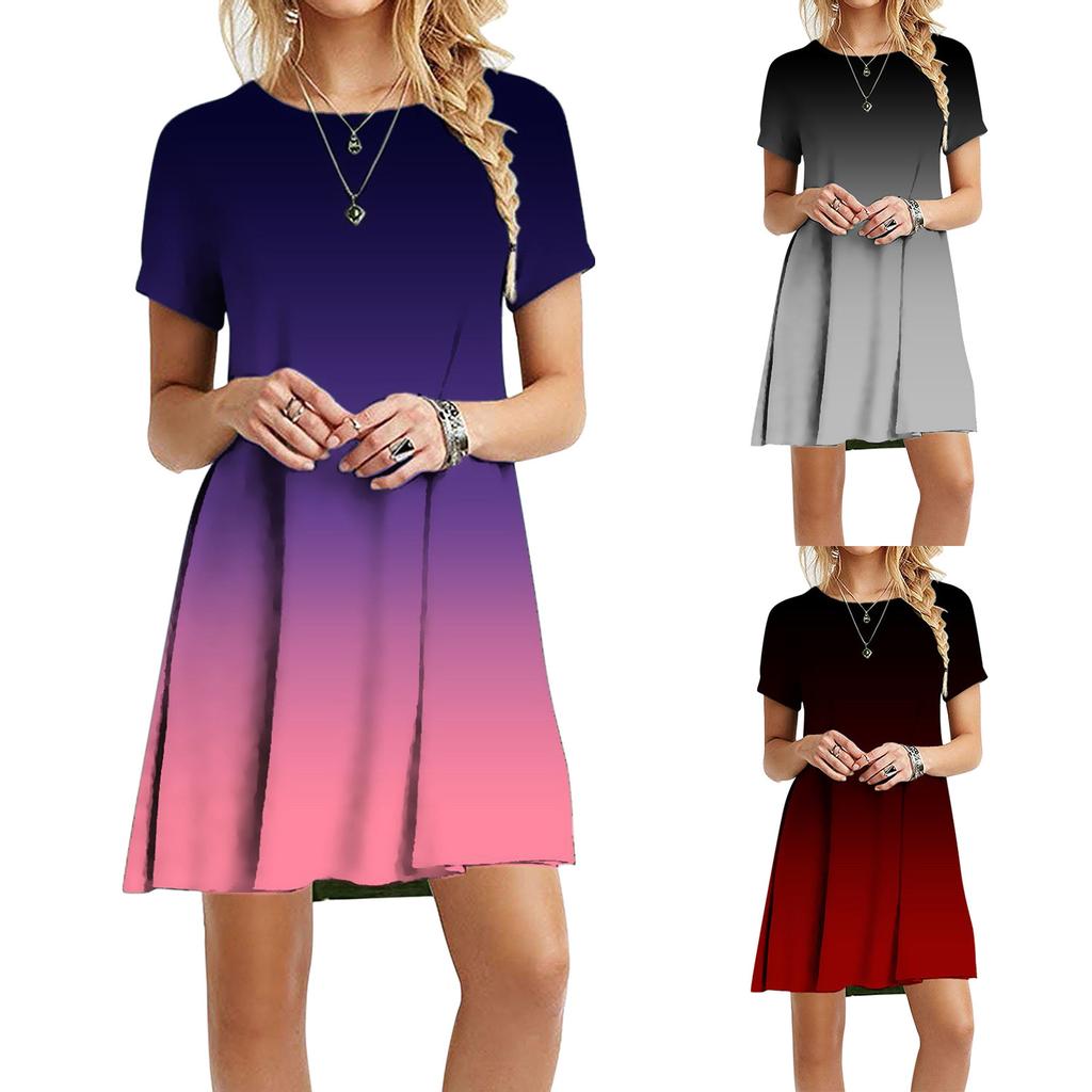 Fashion Women Casual Short Sleeve  Solid Ladies Loose  Dress