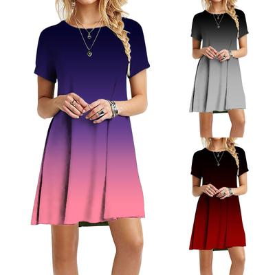 Fashion Women Casual Short Sleeve  Solid Ladies Loose  Dress