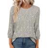 Women's Fashion Casual Round Neck 3/4 Sleeve Loose  Printed T-Shirt Ladies Top