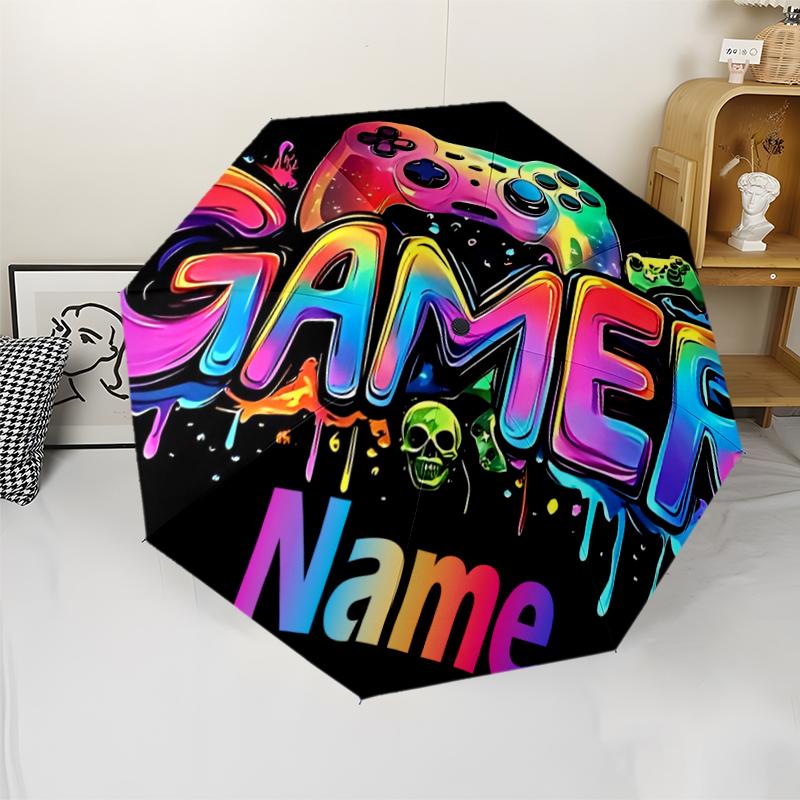 Custom Name Game Controller Theme Automatic Umbrella, Lightweight & Portable, 8 Rib, Perfect for Outdoor Travel, Birthdays, Christmas, Gifts.