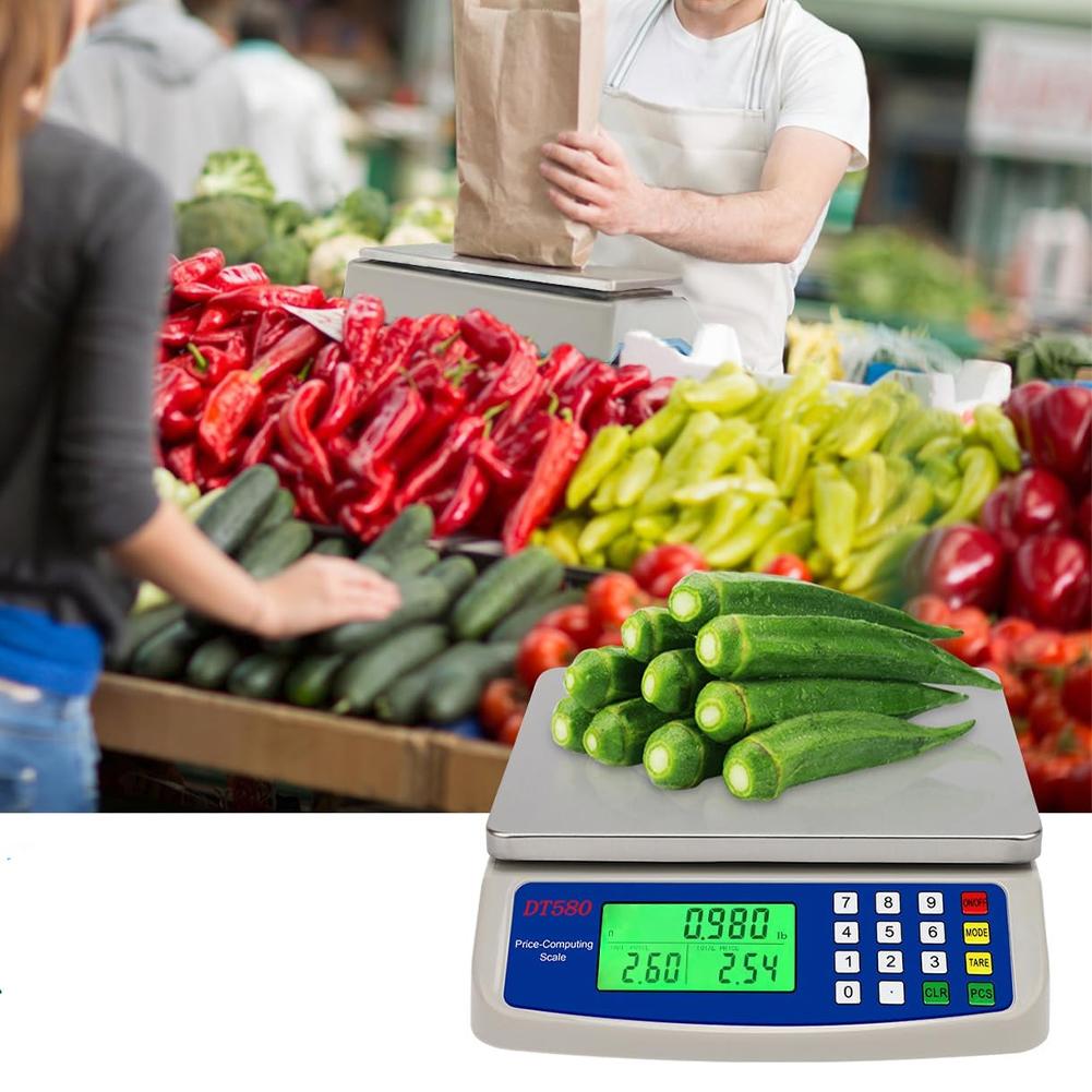 30kg/1g Commercial Food Scale LCD Display Price Computing Scale Multi-Function Stainless Steel Counting Scale for Cooking