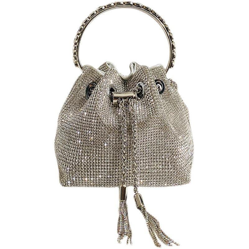 2025 Autumn and Winter Diamond-encrusted Shiny Pump Strap Portable Small Bucket Bag High-texture Messenger Bag Trendy Shoulder Women's Bag
