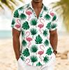 Men's Flamingo Tropical Monstera Palm Leaf Print Short Sleeve Shirt, Spring Summer Hawaiian Vacation Blouse, Loose Casual Top