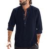 Spring Autumn Casual Men's Loose Shirt Standing Collar Cotton Hemp Long Sleeve Shirts