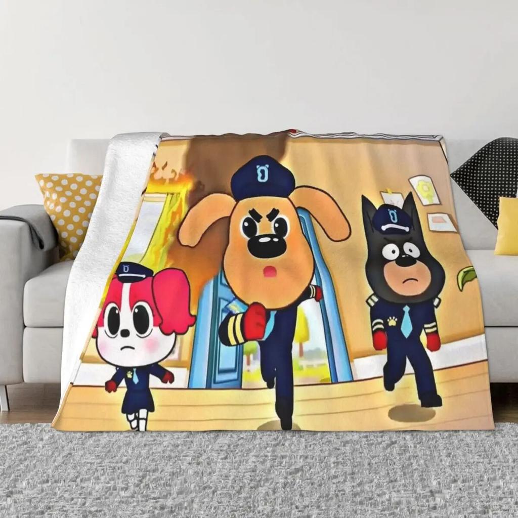 Sheriff Labrador Anime Blanket Velvet Print Breathable Super Warm Throw Blankets for Sofa Bedroom Plush Thin Quilt