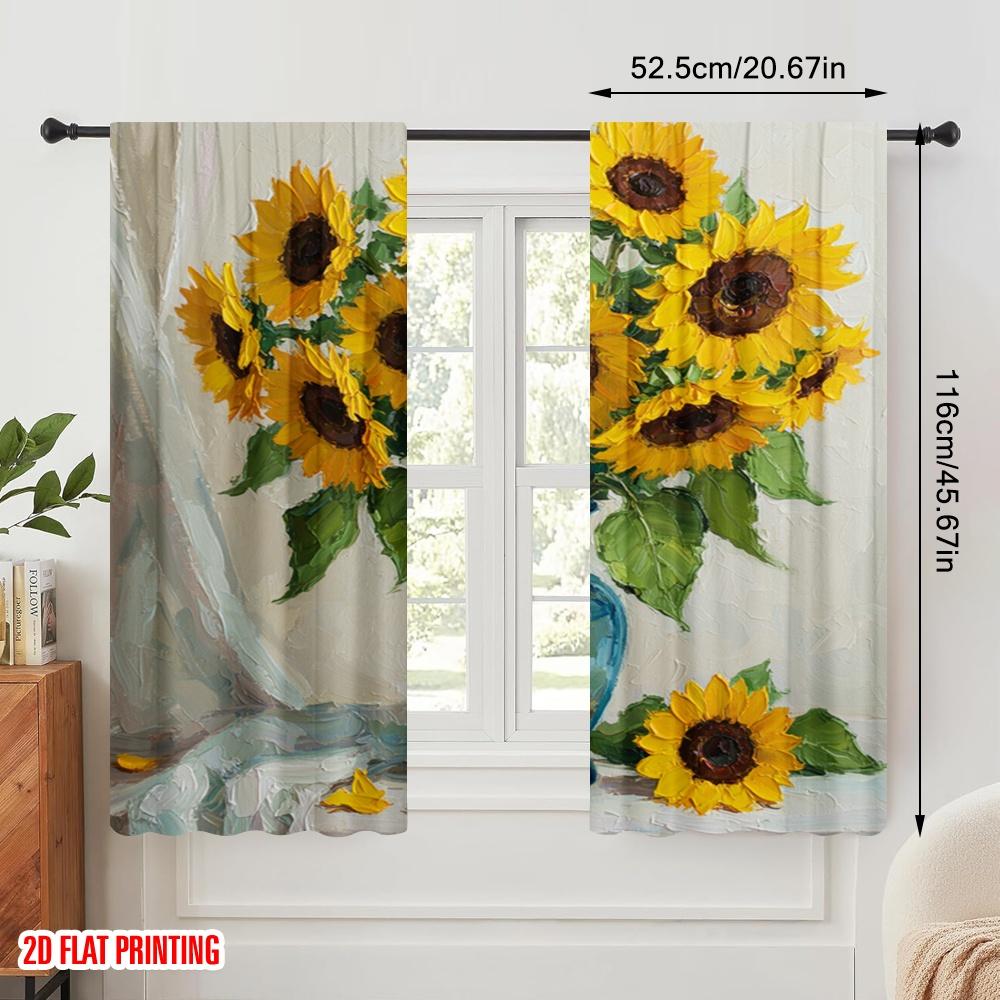 2pcs 2D Flat Printing Curtains Sunflowers Vase Fruit Painting Fabric Without Electricity Birthday Party Use for New Year and