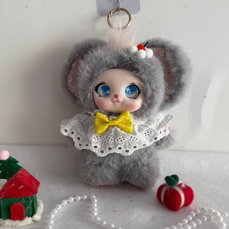 Cute Mouse Stuffed Bag Charm Fluffy Soft Rubber Face Plush Pendant for Car Hanging Decor Keychain Kids Gift