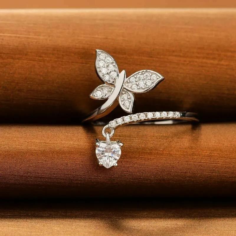 New Novel Butterfly Opening Ring Female Dainty Delicate Finger Jewelry with Bright Zirconia Graceful Everyday Accessories