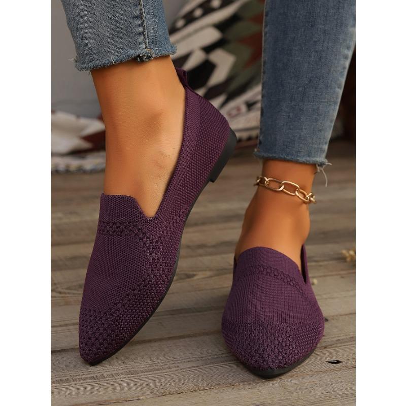Fashion New Solid Color Square Toe Mesh Loafers Shallow Women Flats Shoes Soft Bottom Knit Ballet Flats Shoes Casual Slip on Boat Shoes