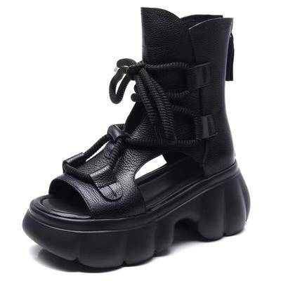 2024 New High Quality Women Sandals Handmade Retro Wedges Heel Sandals Ladies Summer Back Zipper Platform Roman Cool Boots