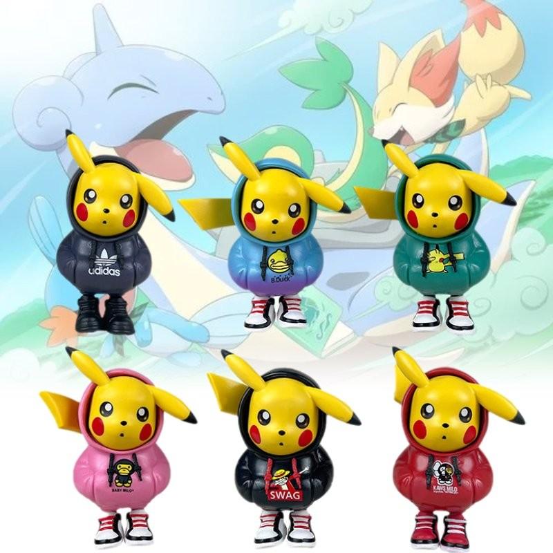 6pcs Hoodie Pikachu Pvc Toy Model Desktop Decoration Christmas Gifts