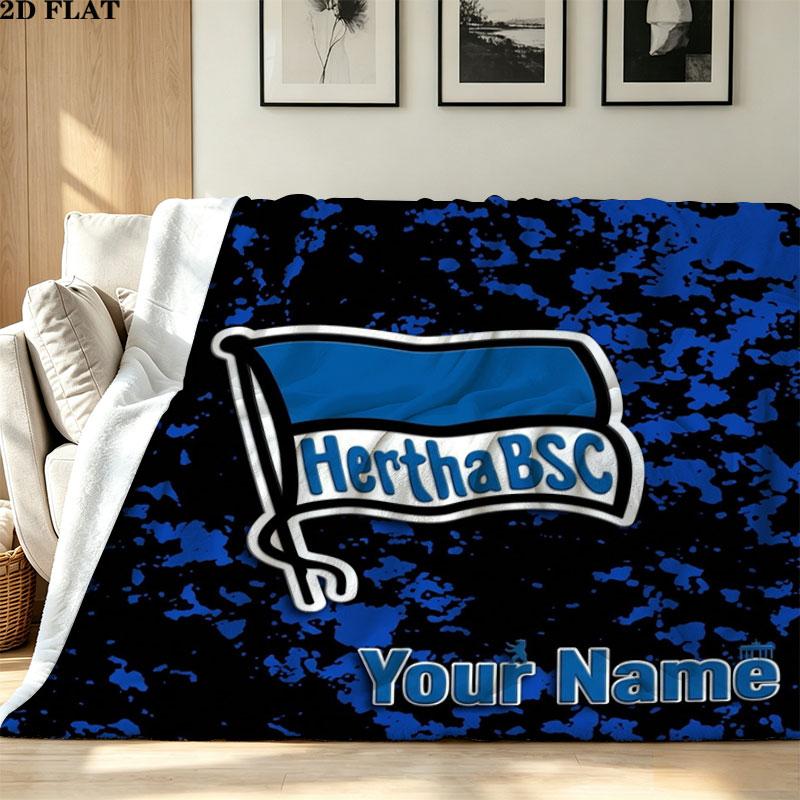 1PC Hertha BSC Custom Name Patterned Flannel Blanket Suitable For All Seasons for Home Decor Warmth and Comfort Gifts Holiday Present